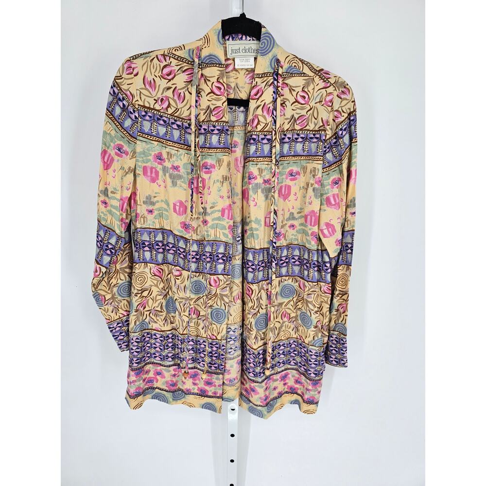 Just Clothes Women's Long Sleeve Multicolor Floral Open Front Blouse Top Size XL